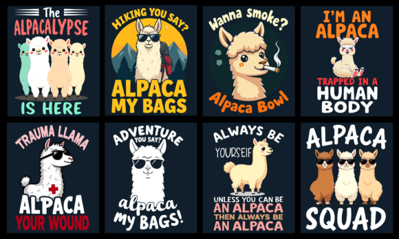 Alpaca LLama T-Shirt Design Bundle: Graphics & T-Shirt Designs