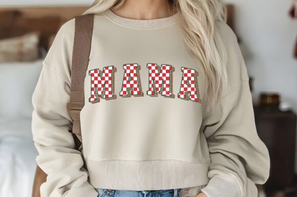 Checkered Christmas Mama PNG Mom Varsity Graphics