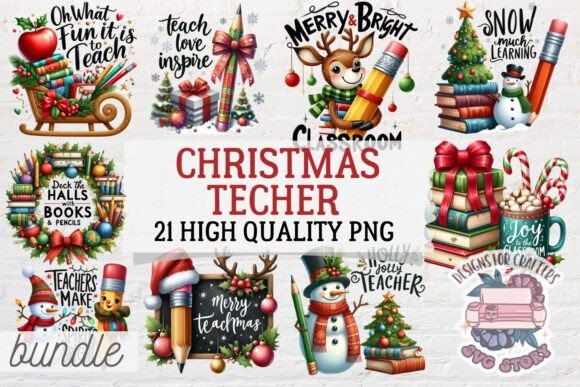 Christmas Teacher Quote Bundle 21 PNG: Graphics & Illustrations
