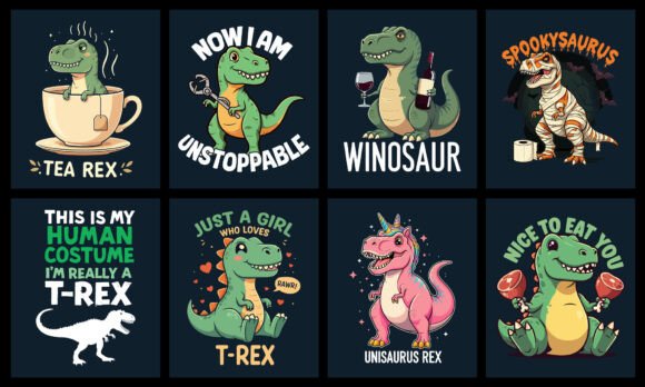 Dinosaur T-Shirt Disign Bundle: Graphics & T-Shirt Designs