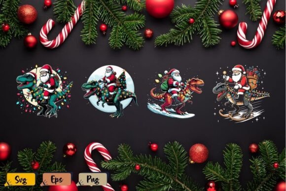 Santa’s Prehistoric Christmas Ride Graphics & T-Shirt Designs
